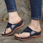 FAMOORE Large Size Embroidered Buckle Clip finger Comfortable Wedge Heel Female Sandals