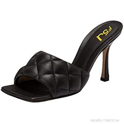 FSJ Women Sexy Open Square Toe Slide Sandals High Spool Heel Pumps Date Dress Shoes