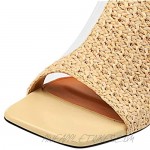 GCOCO Women's Boho Woven Hollow High Heel Sandals Fashion Fish Mouth Open Toe Chunky Heel Summer Sandal