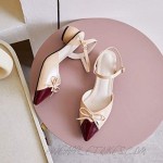 LEHOOR Chunky Heel Ankle Strap Pumps Cap Toe Two Toned for Women with Bow Knot Mid Block Round Heel Pointy Toe Sandals Patent Leather Hollowed Backless D’Orsay Office Party Wedding 4-11 M US