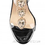 Sexytag Clear Heels for Women with Rhinestone Gladiator Strappy Transparent Ankle Strap Stiletto Sandals