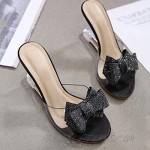 Women heeled sandals clear wedge heel slip on mules glitter bow tie Slides TPU dress sandals
