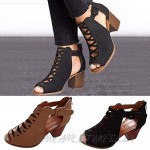 Womens Cutout Sandals Retro Chunky Staked High Heels Ankle Boots Caged Gladiator Strappy Dress Sandals Shoes