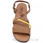 Womans flat leather sandals cross strap rubber sole casual brown