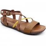 Womans flat leather sandals cross strap rubber sole casual brown