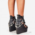 CYNLLIO Black Platform Sandals for Women Sexy Peep Toe Lace up Chain Sandals Wedges Heels Goth Shoes Boots