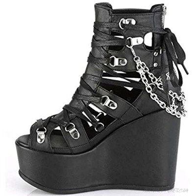 CYNLLIO Black Platform Sandals for Women Sexy Peep Toe Lace up Chain Sandals Wedges Heels Goth Shoes Boots