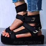 CYNLLIO Platform Sandals for Women Ankle Strap Open Toe Gladiator Sandals Comfortable Flatform Hook and Loope Wedges Sandals