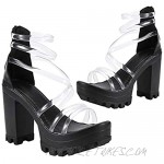 Erocalli Women's Platform Open Toe Chunky High Heel Sandals Fashion Clear PVC Crosscriss Party Sandals