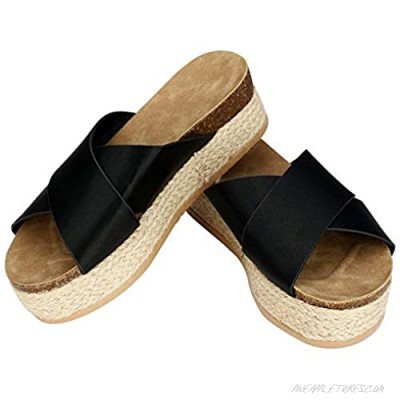 Tmore Women Platform Slides Sandals Casual Front Crisscross Design Open Toe Espadrilles Beach Sandals for Summer