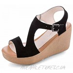 Women's Platform Wedge Sandals Buckle Strappy Peep Toe Suede Vamp Ankle Beach Shoe