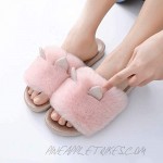 CORIFEI Fluffy Slippers for Women Open Toe Cozy Fuzzy House Shoes with Arch Support Cat Ears Design (Pink Size 6)