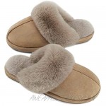 Cozyfurry Womens Fluffy Comfy Memory Foam Slippers Faux Fur House Slipper Anti-skid Rubber Sole Taupe 7-8