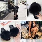 eccbox Womens Fur Slides Open Toe Fuzzy Slippers Fluffy Sandals Flip Flop Faux Fur Flat for Indoor Outdoor