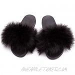 eccbox Womens Fur Slides Open Toe Fuzzy Slippers Fluffy Sandals Flip Flop Faux Fur Flat for Indoor Outdoor