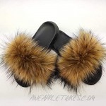 Faux Fur Slides Slippers for Women Non-Slip Fuzzy Open Toe Flat Slippers for Sandals Outdoor House Parties
