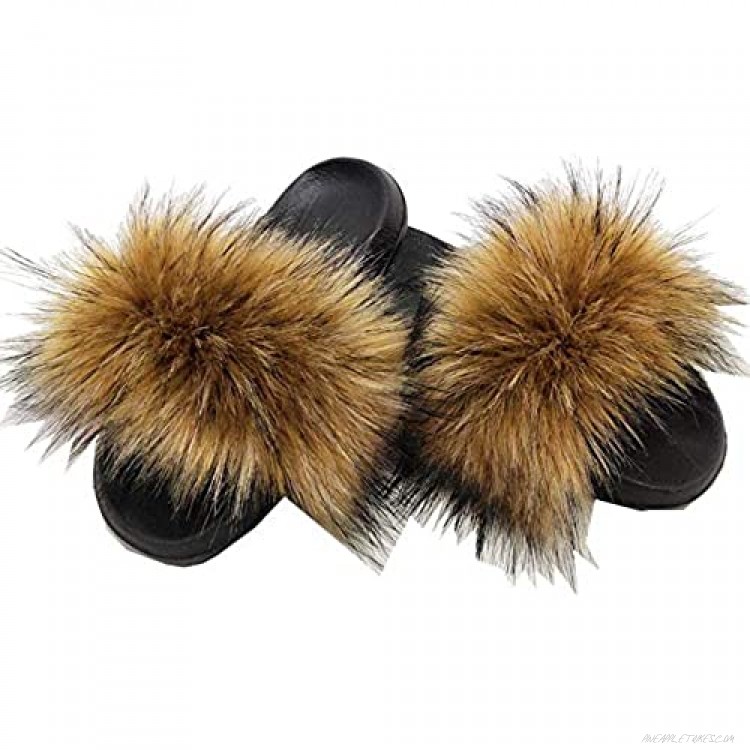 Faux Fur Slides Slippers for Women Non-Slip Fuzzy Open Toe Flat Slippers for Sandals Outdoor House Parties