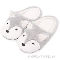 Fox Fleece Animal Slippers for Women White Grey House Slippers Indoor Outdoor
