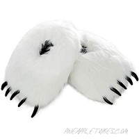 Ibeauti Fuzzy Bear Claw Slippers Animal Paw Polar Bear House Shoes for Women Teens Halloween Christmas Costume Party (White Bear)