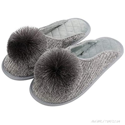 Komyufa Fashion Plush Pom-pom Memory Foam Home Slippers for Women Girls with Cozy Non-Slip Sole House Shoes Indoor & Outdoor