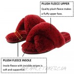 Open Toe Slippers for Women Cross Band Plush Fleece Non Slip Memory Foam Fuzzy Slide Slippers for Indoor Outdoor Wine Red 5-6