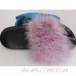 Saralis Womens Fur Slides Real Feather Fur Slippers Furry Open Toe Slippers Fluffy Slides Furry Slides Multicolor