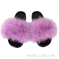 Saralis Womens Fur Slides Real Feather Fur Slippers Furry Open Toe Slippers Fluffy Slides Furry Slides Multicolor