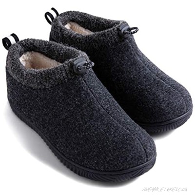 ULTRAIDEAS Women's Cosy Memory Foam Woollen Slippers with Elasticated Collar Warm Closed Back House Shoes with Indoor Outdoor Anti-Skid Rubber Sole