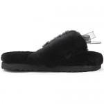 Veilante-Women-Winter-Warm-Flip Flops Real Fur Ribbon Bowknot Slippers