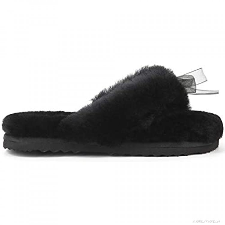 Veilante-Women-Winter-Warm-Flip Flops Real Fur Ribbon Bowknot Slippers
