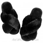 Women's Fluffy Slippers Fuzzy Slides Furry Fur Open Toe Criss Cross Sleepers House Bedroom Memory Foam Sandals Indoor Outdoor Slip on
