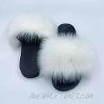 ZOSCGJMY Faux Fur Slides for Women Open Toe Fluffy Slippers Fuzzy Sandals Furry Slides Flip Flop Flat Soles