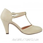 Chase & Chloe Kimmy-58 Women's Mary Jane T-Strap Round Toe Pump (7.5 M US Nude)