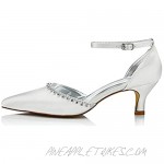 JIAJIA K5357 Women's Bridal Shoes Closed Toe Mid Heel Dyeable Satin Pumps Rhinestone Wedding Shoes