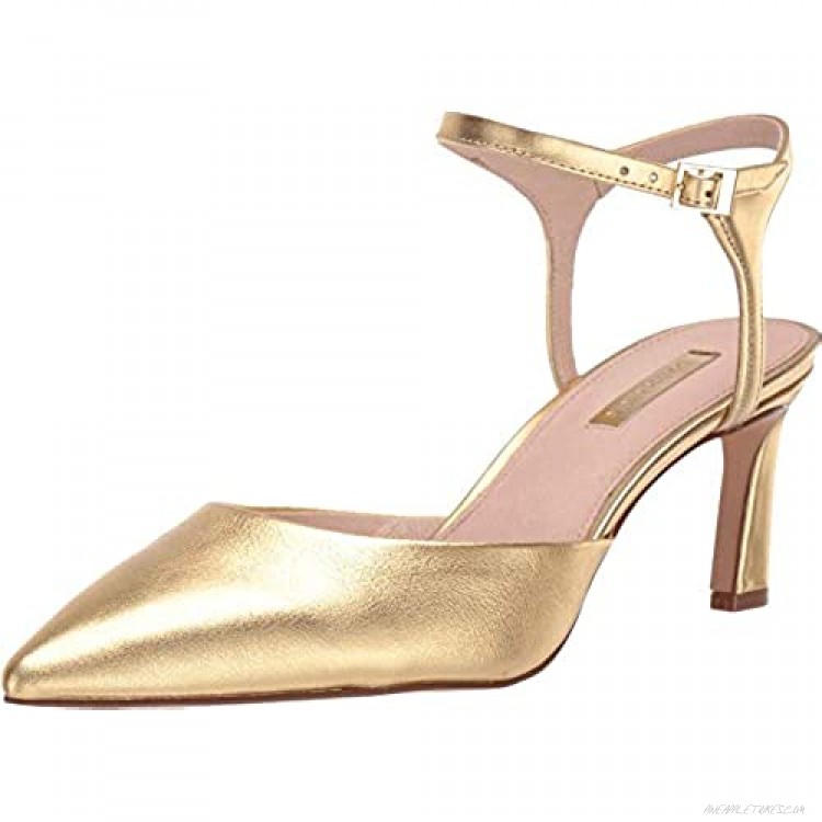 LOUISE ET CIE KAIYLA Pointed Toe Ankle Strap Pump Gold Leather Ankle Strap
