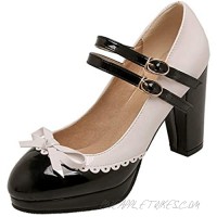 MISTU Women's Girls Lolita Platform Ankle Strap Mary Jane Pumps Sweet Bow Block High Heel Oxford Dress Shoes