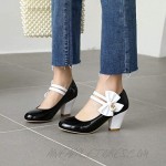 MISTU Women's Girls Lolita Sweet Bow Mary Jane Pumps Round Toe Ankle Strap Block High Heel Oxford Dress Shoes