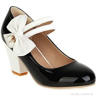 MISTU Women's Girls Lolita Sweet Bow Mary Jane Pumps Round Toe Ankle Strap Block High Heel Oxford Dress Shoes