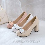 MISTU Women's Platform Chunky Block High Heels Pumps Fashion Bow Round Toe Slip On Office Dress Pump Shoes
