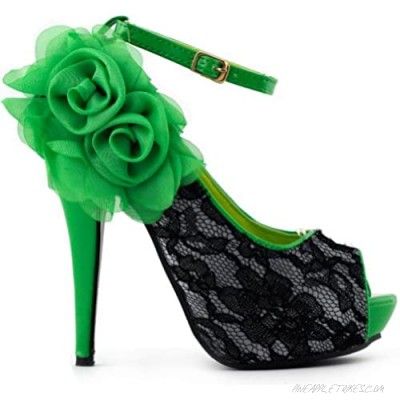 SHOW STORY Sexy Lace Peep Toe Flowers Stiletto High Heel Platform Shoes LF30408