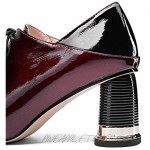 TinaCus Women's Patent Leather Pointed Toe Handmade Selftie Mid Chunky Heel Casual Pumps Shoes