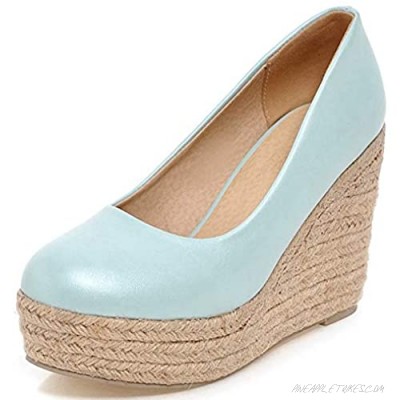 Vimisaoi Women‘s Wedge Pump Platform Mary Jane Shoes Round Toe Slip on Party Dress High Heel