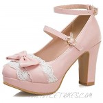 Women's High Heels Platform Pumps Bowtie Lace Lolita Mary Jane Shoe Sweet Ankle Buckle Strap Bride Shoes for Party