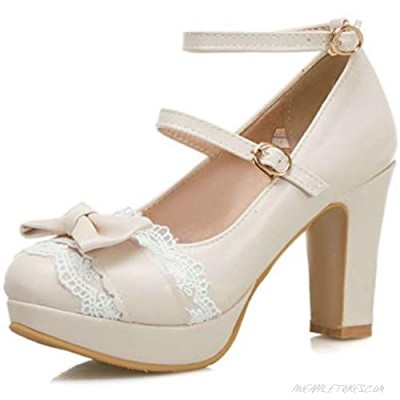 Women's High Heels Platform Pumps Bowtie Lace Lolita Mary Jane Shoe Sweet Ankle Buckle Strap Bride Shoes for Party