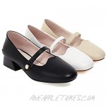 Women's Mary Jane Pumps Ankle Strap Pearl Block Low Heel Closed Round Toe Pump Slip On Dress Shoes