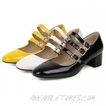 Women's Patent Leather Mary Janes Pumps Strappy Almond Toe Block Low Heel Dress Shoes