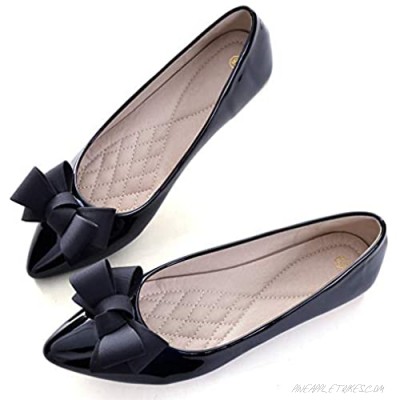 Chic Mode Women's Slip on Pointed Toe Driving Flats Comfortable Leather Ballet Bow-cot Flats Shoes for Work
