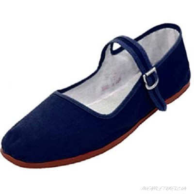 Easy USA Women's Cotton Mary Jane Shoes Ballerina Ballet Flats Shoes (8 Navy Velvet)
