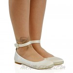ESSEX GLAM Womens Flat Ankle Strap Pumps Bridal Ballerina Close Toe Shoes