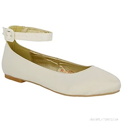 ESSEX GLAM Womens Flat Ankle Strap Pumps Bridal Ballerina Close Toe Shoes